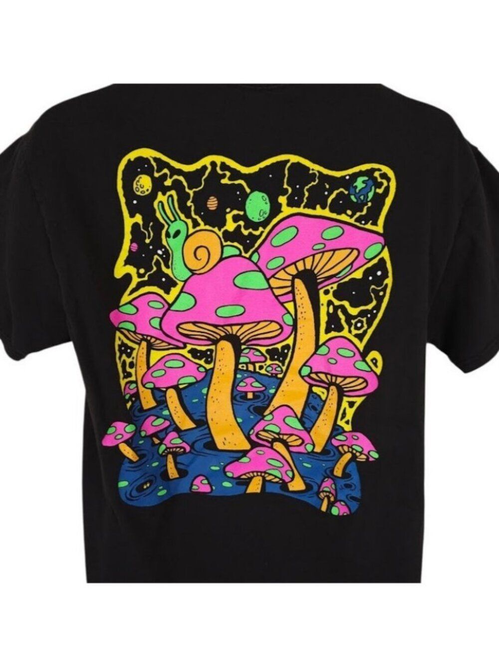 Psychedelic Mushrooms T Shirt Mens Size Large Fluorescent Alien Snail A Lab